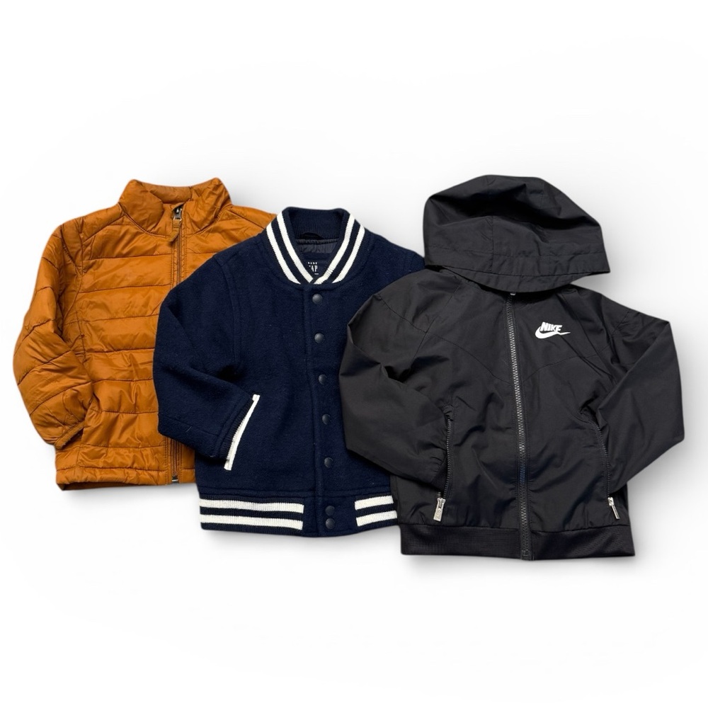 BUNDLE- Boys Jackets Size 3T- Nike Windbreaker, GAP bomber, Amazon Puffer